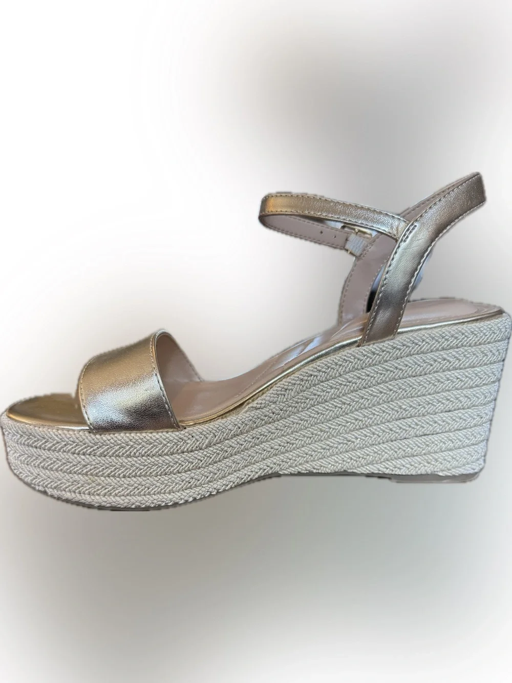 Kelly & Katie Metallic Gold Espadrille Wedge Sandals - Picture 3 of 8